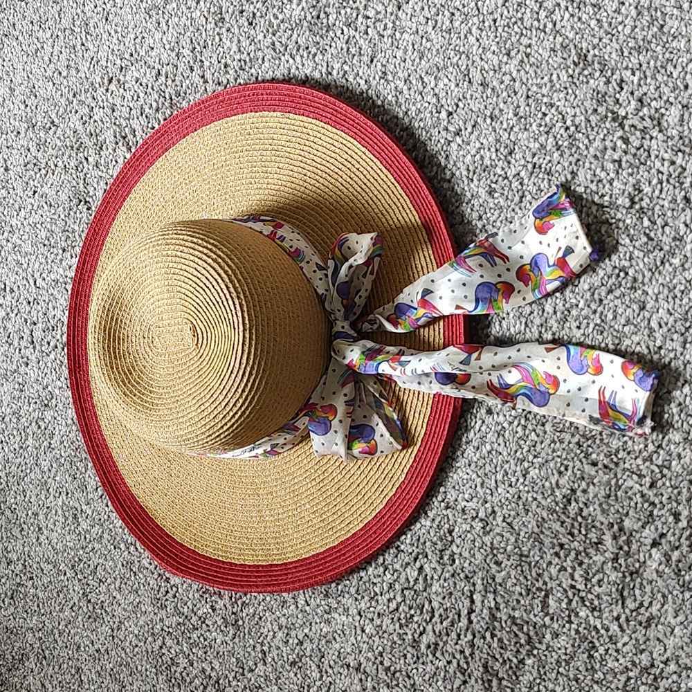 Laurel Burch Rainbow Trim Straw Hat